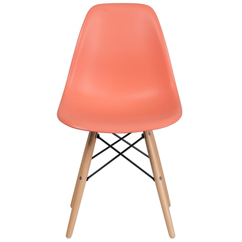 Elon Series Peach Plastic Chair with Wooden Legs. Picture 4