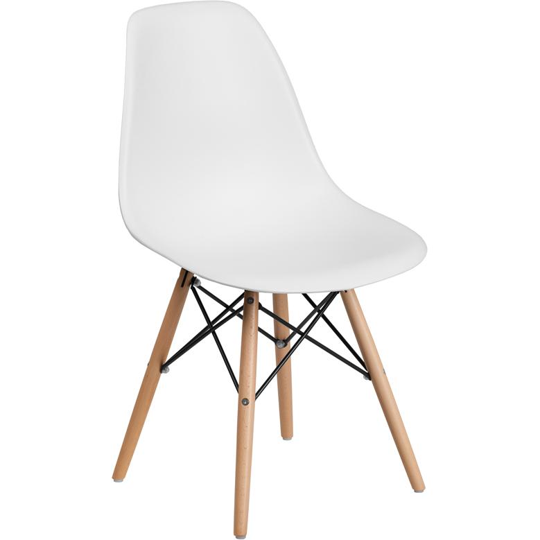 Elon Series White Plastic Chair with Wooden Legs. Picture 1