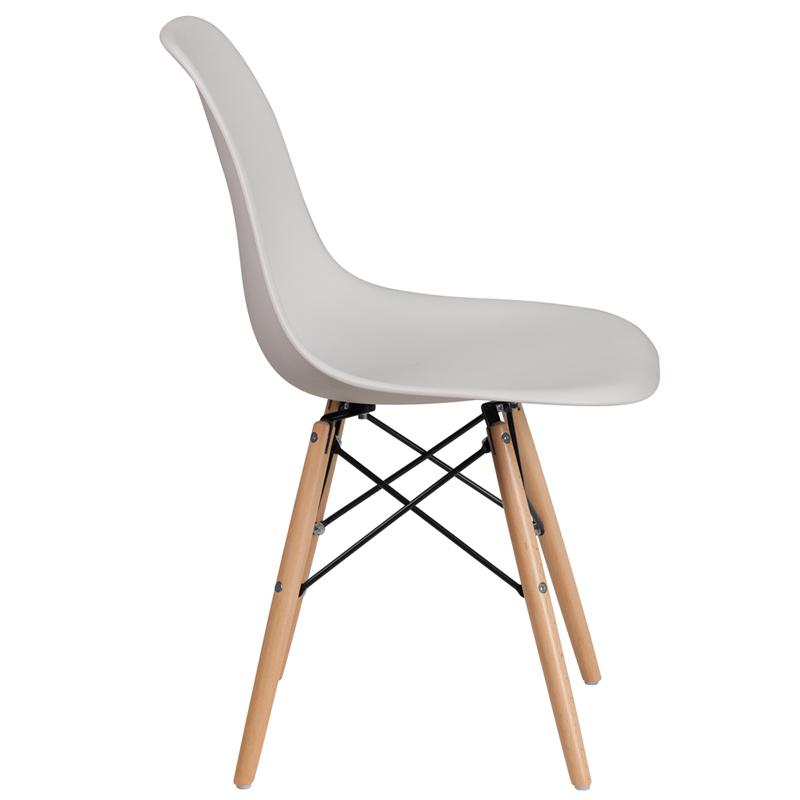 Elon Series White Plastic Chair with Wooden Legs. Picture 2