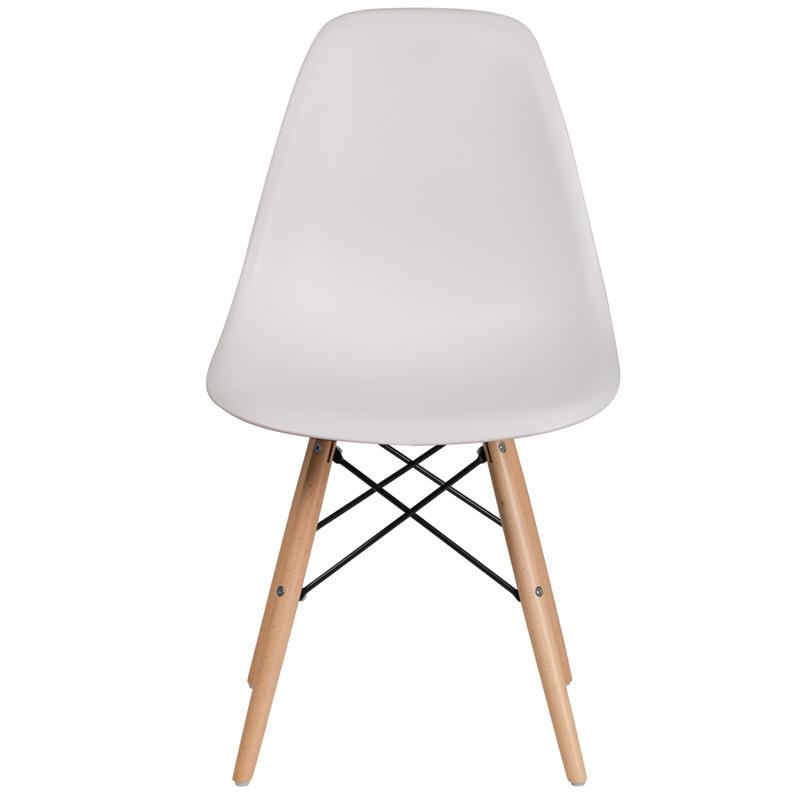 Elon Series White Plastic Chair with Wooden Legs. Picture 4