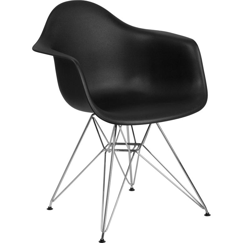 Black Plastic Chair with Chrome Base. Picture 1