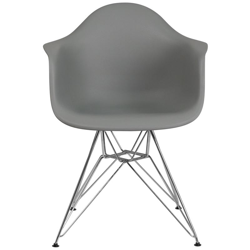 Moss Gray Plastic Chair with Chrome Base. Picture 4
