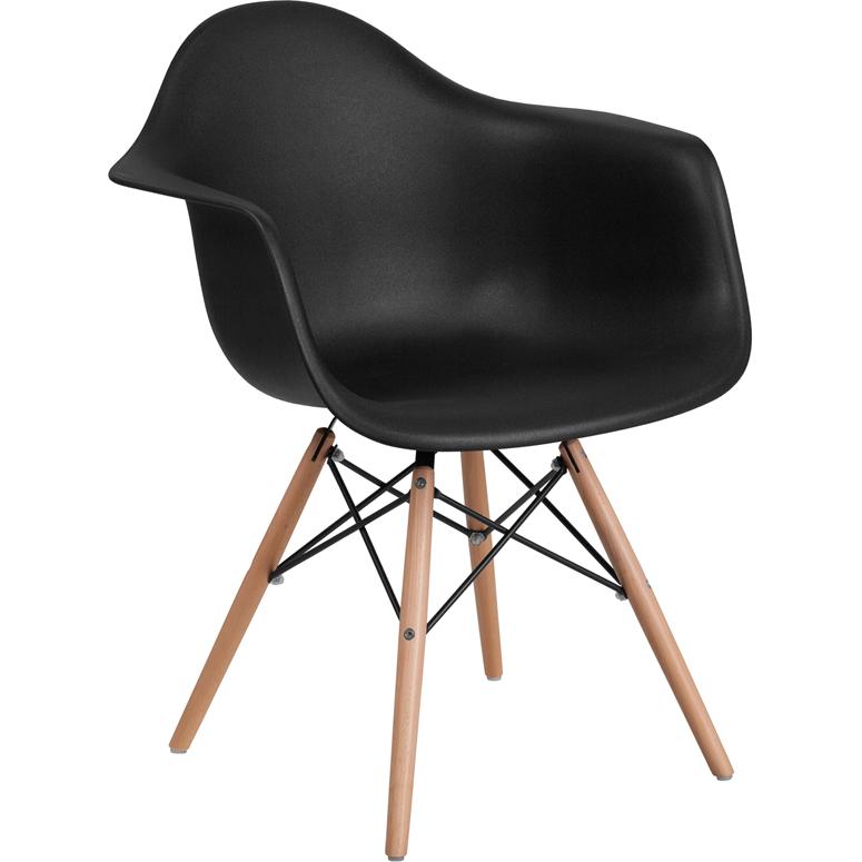 Alonza Series Black Plastic Chair with Wooden Legs. Picture 1