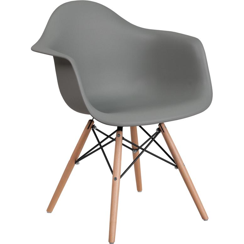 Alonza Series Moss Gray Plastic Chair with Wooden Legs. The main picture.