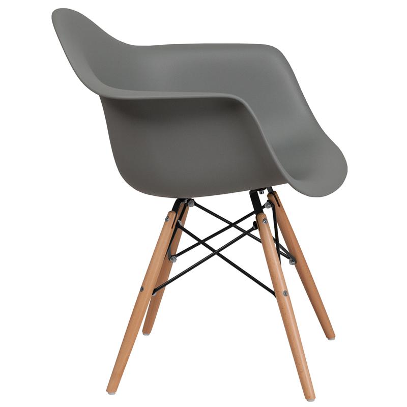 Alonza Series Moss Gray Plastic Chair with Wooden Legs. Picture 2