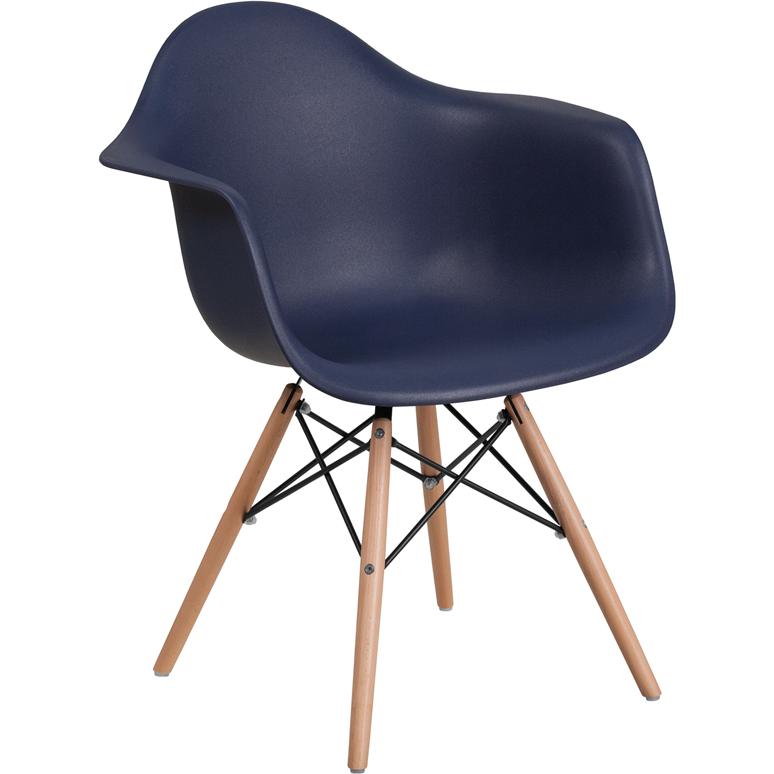 Alonza Series Navy Plastic Chair with Wooden Legs. The main picture.