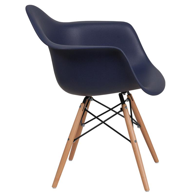 Alonza Series Navy Plastic Chair with Wooden Legs. Picture 2