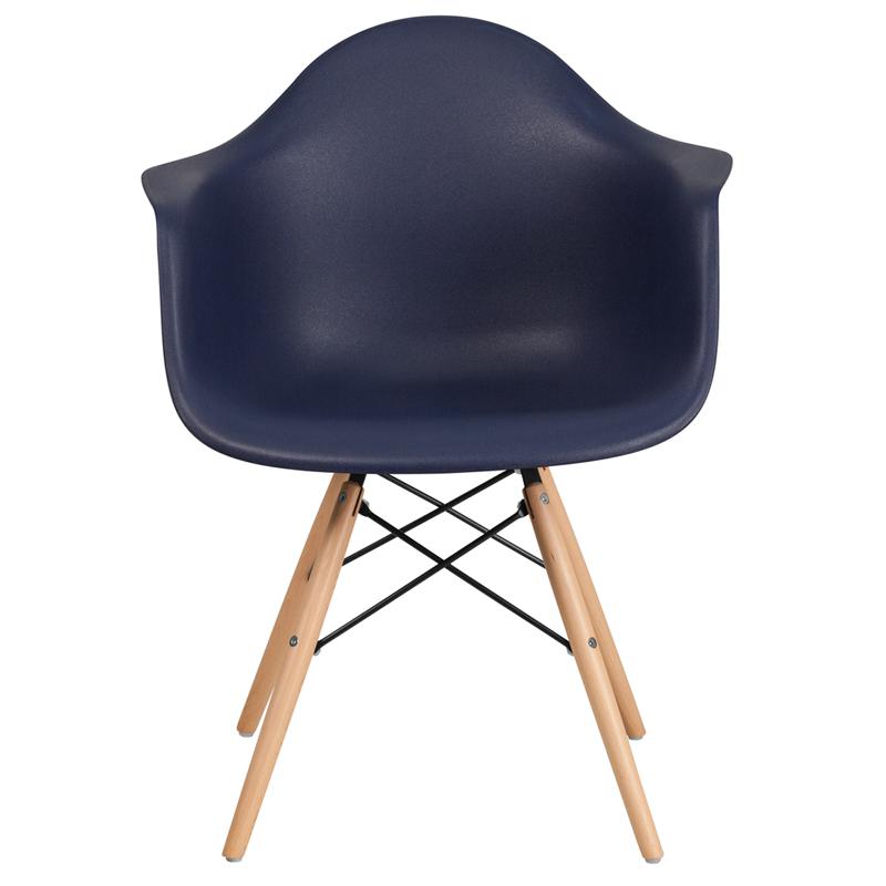Alonza Series Navy Plastic Chair with Wooden Legs. Picture 4
