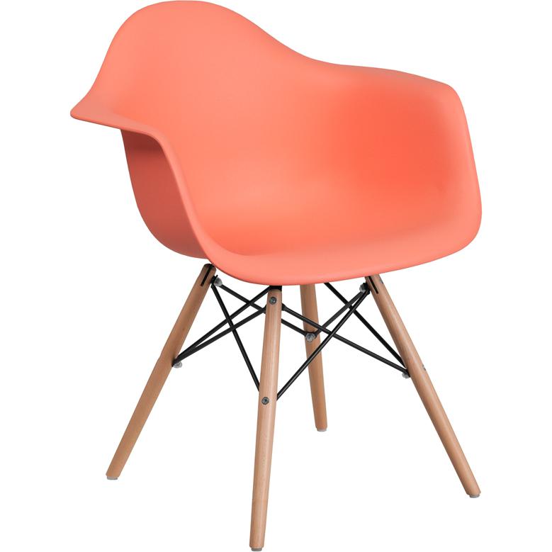 Alonza Series Peach Plastic Chair with Wooden Legs. Picture 1