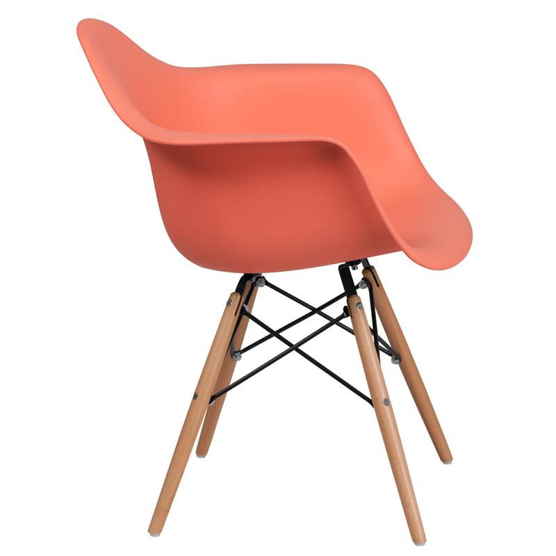 Alonza Series Peach Plastic Chair with Wooden Legs. Picture 2