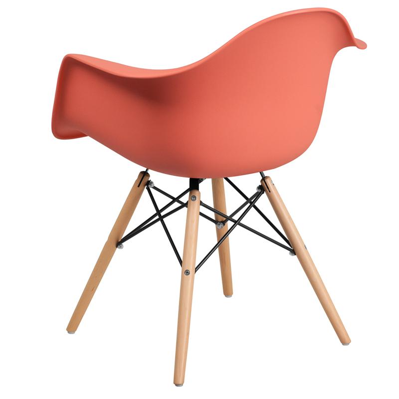 Alonza Series Peach Plastic Chair with Wooden Legs. Picture 3