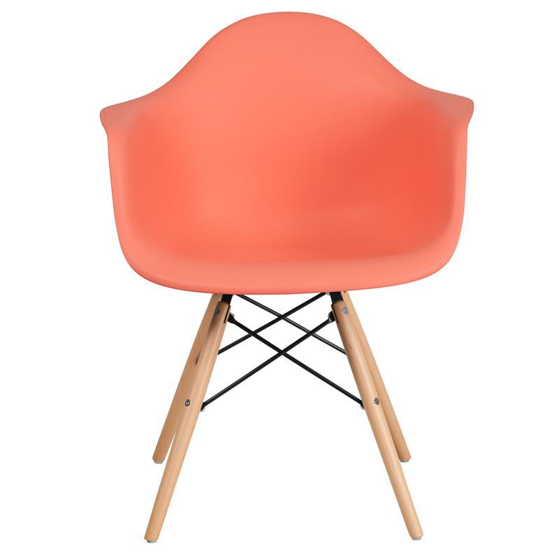 Alonza Series Peach Plastic Chair with Wooden Legs. Picture 4