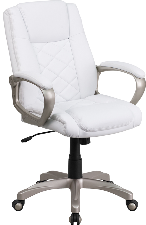 High Back White Leather Executive Swivel Office Chair with