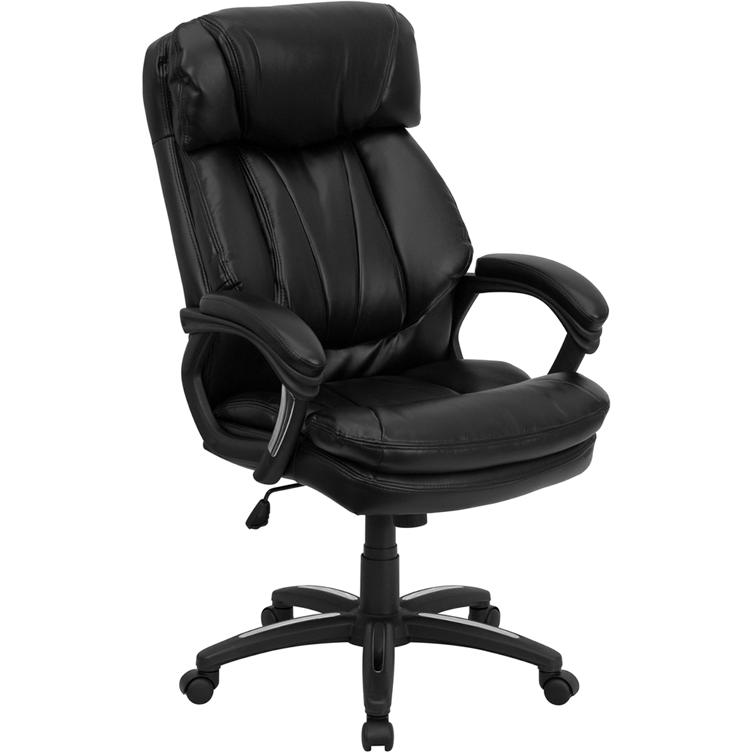 High Back Black Executive Swivel Office Chair with Plush Headrest. Picture 1