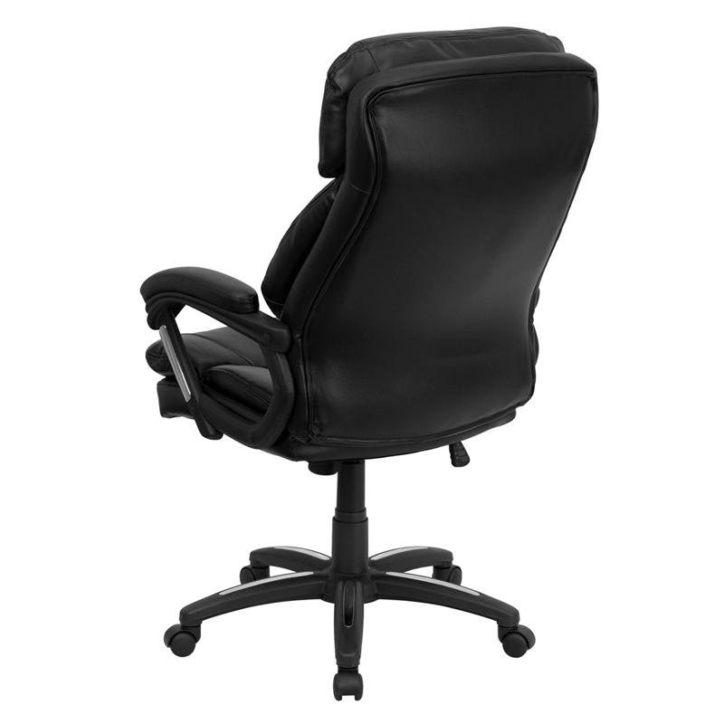 High Back Black Executive Swivel Office Chair with Plush Headrest. Picture 3
