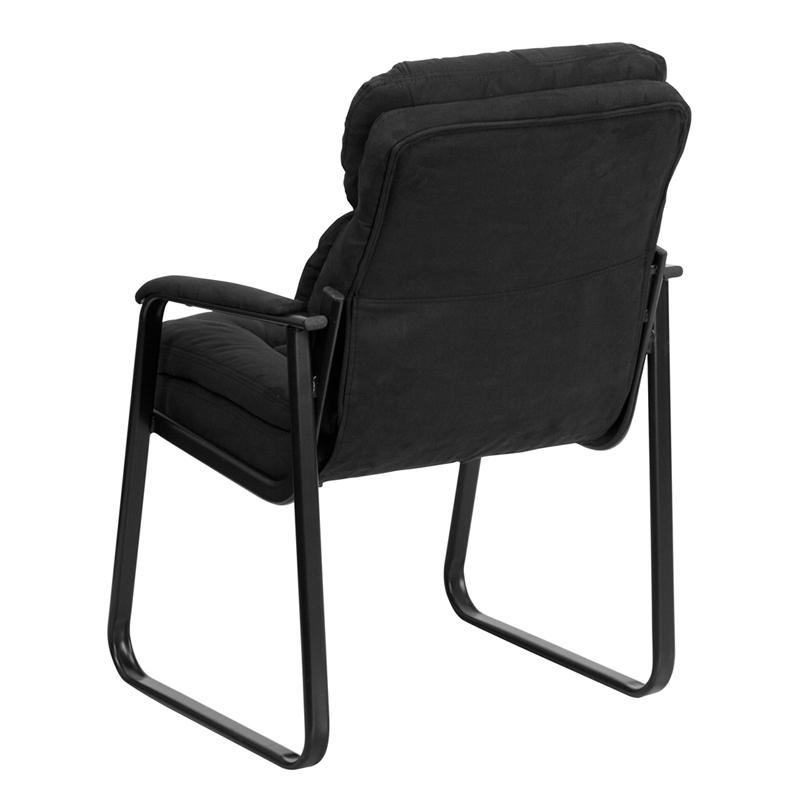 Black Microfiber Side Reception Chair with Lumbar Support and Sled Base. Picture 3