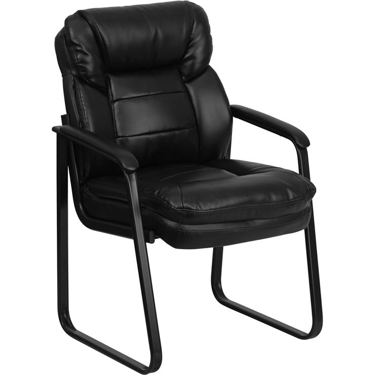 Black LeatherSoft Executive Side Reception Chair with Lumbar Support and Sled Base. Picture 1