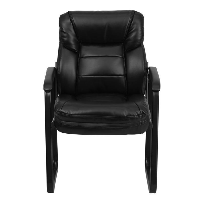 Black LeatherSoft Executive Side Reception Chair with Lumbar Support and Sled Base. Picture 4