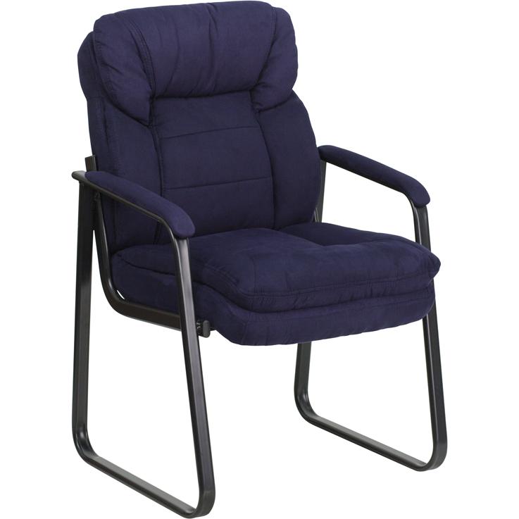 Navy Microfiber Executive Side Reception Chair with Lumbar Support and Sled Base. The main picture.