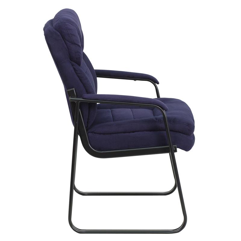 Navy Microfiber Executive Side Reception Chair with Lumbar Support and Sled Base. Picture 2