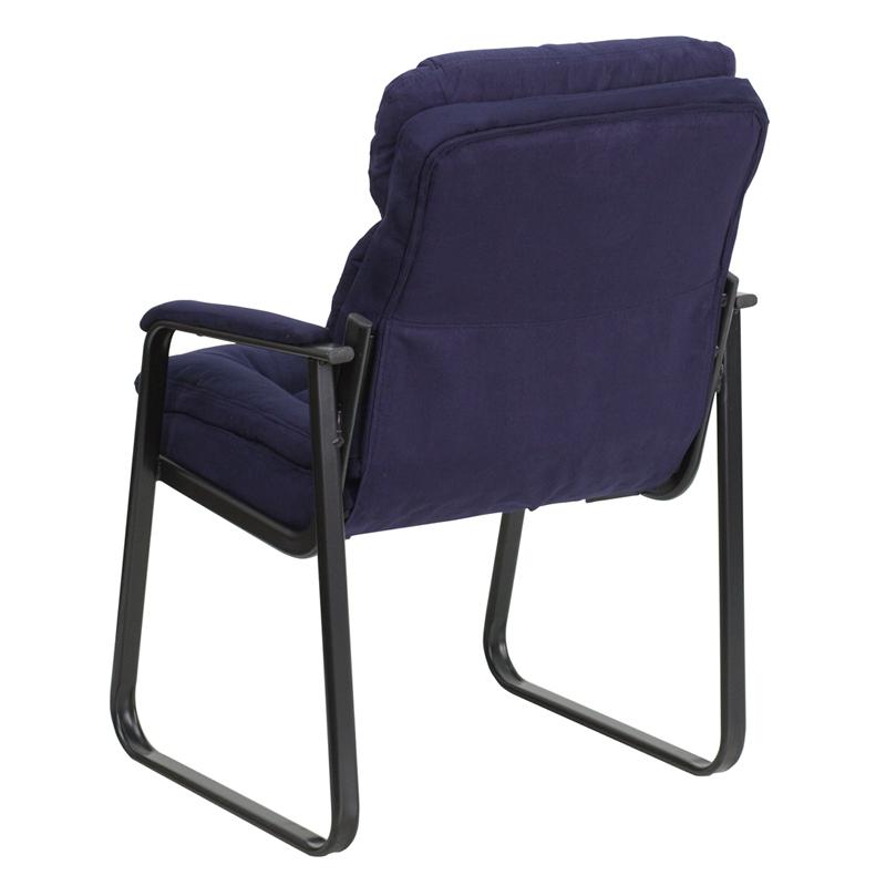 Navy Microfiber Executive Side Reception Chair with Lumbar Support and Sled Base. Picture 3