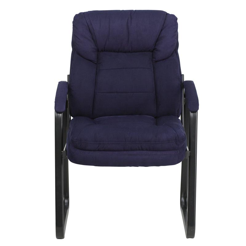 Navy Microfiber Executive Side Reception Chair with Lumbar Support and Sled Base. Picture 4