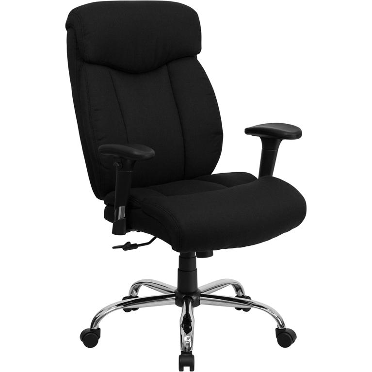 400 lb. Rated Black Fabric Executive Office Chair with Full Headrest and Arms. Picture 1
