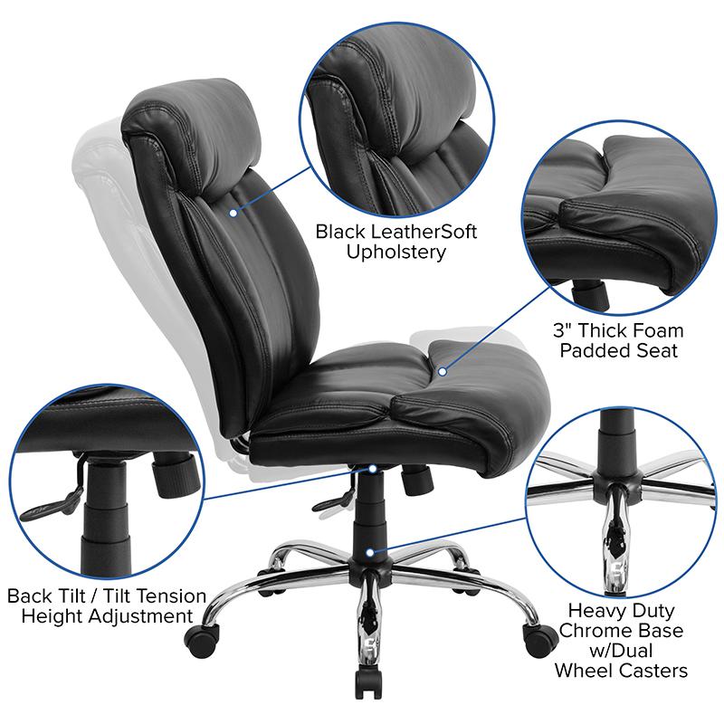 HERCULES Series Big & Tall 400 lb. Rated Black LeatherSoft Executive Ergonomic Office Chair with Full Headrest. Picture 5