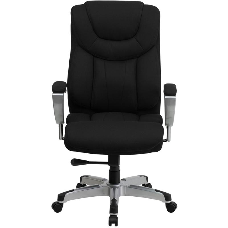 HERCULES Series Big & Tall 400 lb. Rated Black Fabric Executive Ergonomic Office Chair with Silver Adjustable Arms. Picture 4