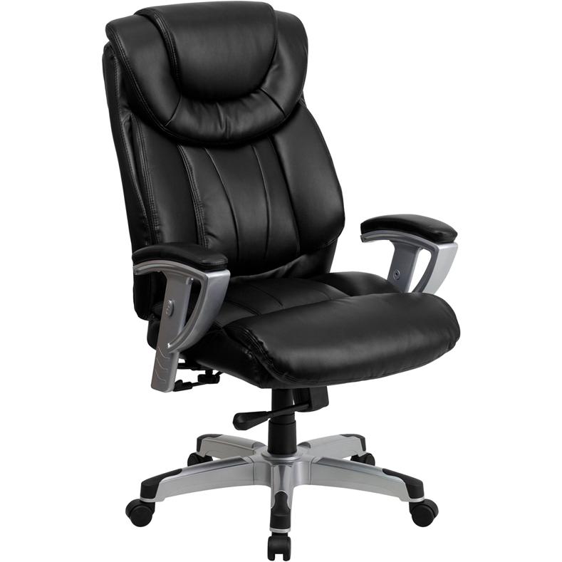 HERCULES Series Big & Tall 400 lb. Rated Black LeatherSoft Executive Ergonomic Office Chair with Silver Adjustable Arms. The main picture.
