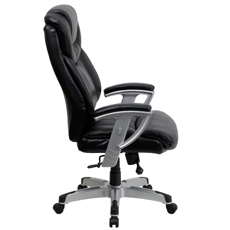 HERCULES Series Big & Tall 400 lb. Rated Black LeatherSoft Executive Ergonomic Office Chair with Silver Adjustable Arms. Picture 2