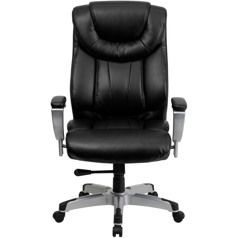 HERCULES Series Big & Tall 400 lb. Rated Black LeatherSoft Executive Ergonomic Office Chair with Silver Adjustable Arms. Picture 4