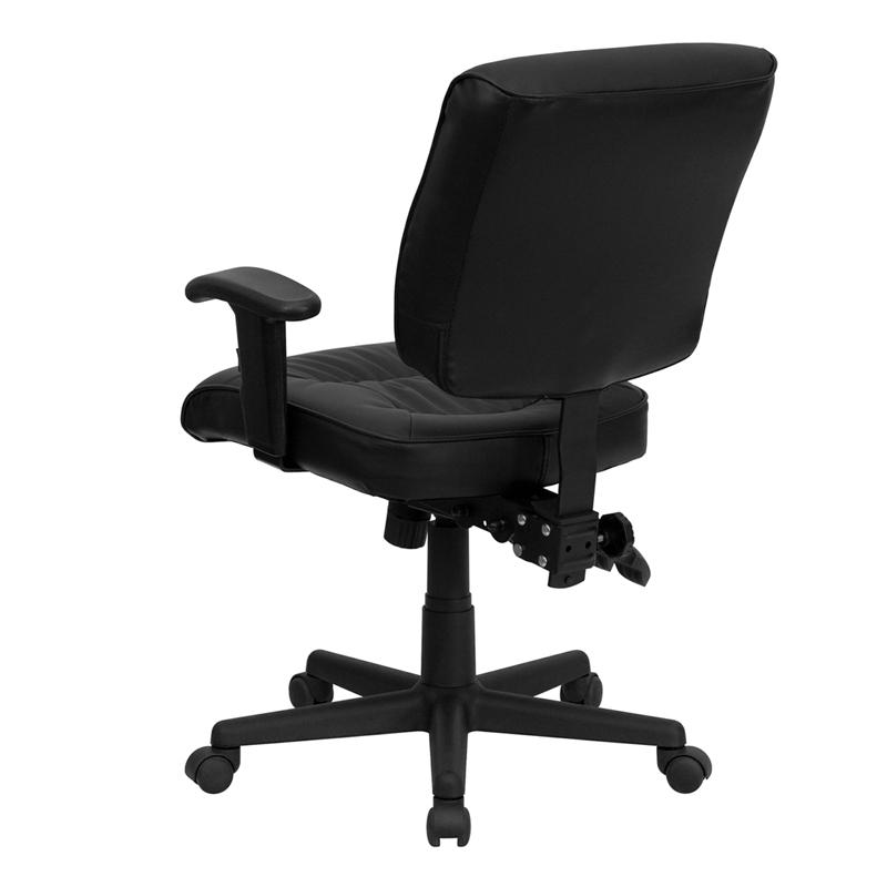 Mid-Back Black LeatherSoft Multifunction Swivel Ergonomic Task Office Chair with Adjustable Arms. Picture 3