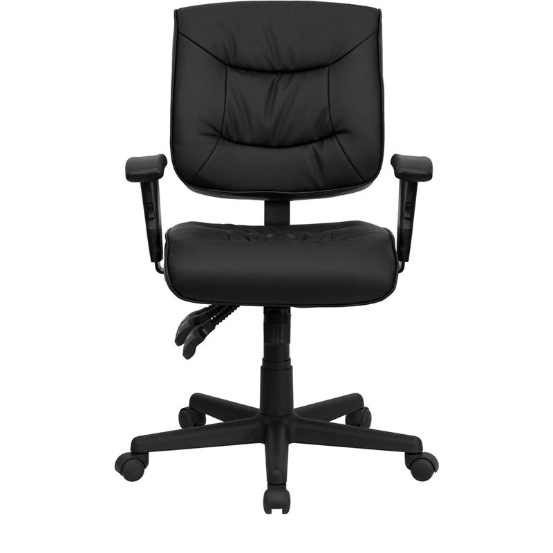 Mid-Back Black LeatherSoft Multifunction Swivel Ergonomic Task Office Chair with Adjustable Arms. Picture 4