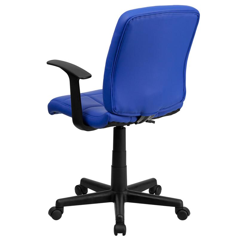 Mid-Back Blue Quilted Vinyl Swivel Task Office Chair with Arms. Picture 3