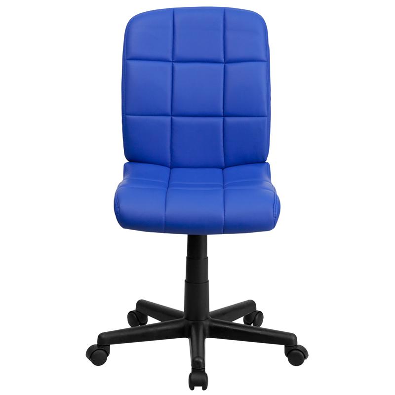 Mid-Back Blue Quilted Vinyl Swivel Task Office Chair. Picture 4