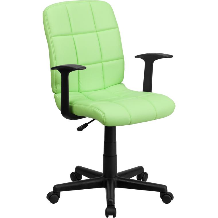 Mid-Back Green Quilted Vinyl Swivel Task Office Chair with Arms. The main picture.