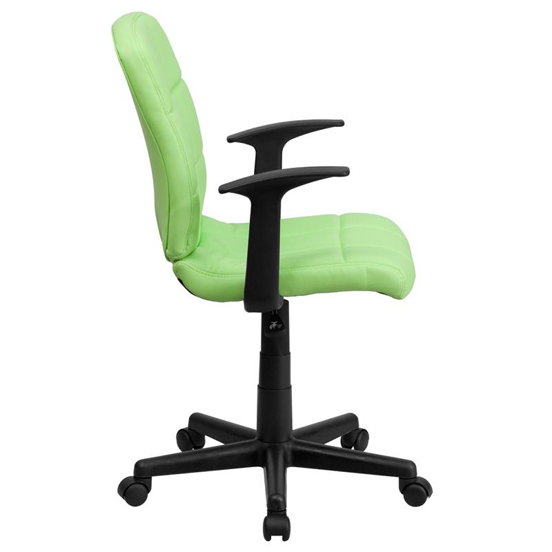 Mid-Back Green Quilted Vinyl Swivel Task Office Chair with Arms. Picture 2
