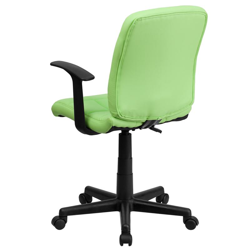 Mid-Back Green Quilted Vinyl Swivel Task Office Chair with Arms. Picture 3
