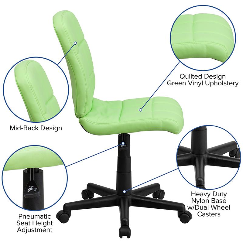 Mid-Back Green Quilted Vinyl Swivel Task Office Chair. Picture 5
