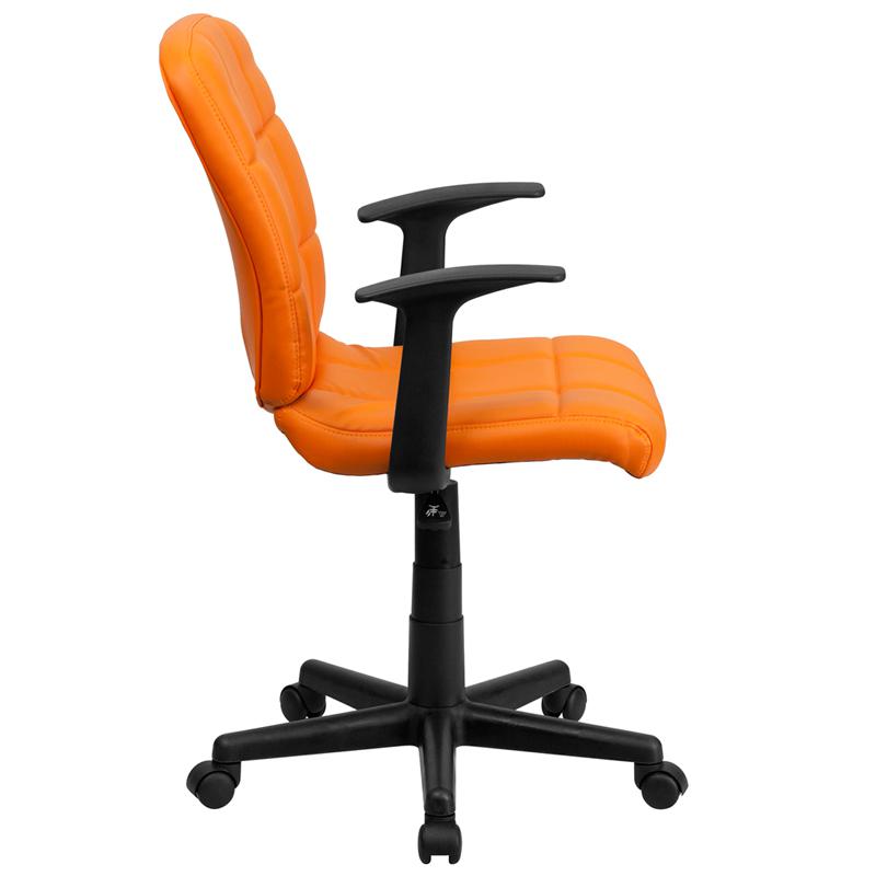 Mid-Back Orange Quilted Vinyl Swivel Task Office Chair with Arms. Picture 2