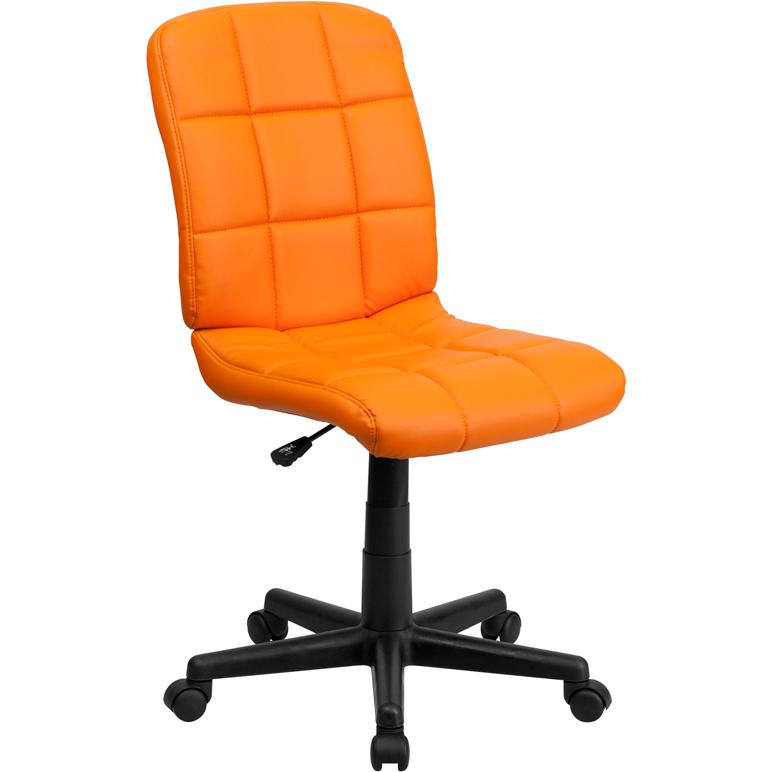 Mid-Back Orange Quilted Vinyl Swivel Task Office Chair. Picture 1
