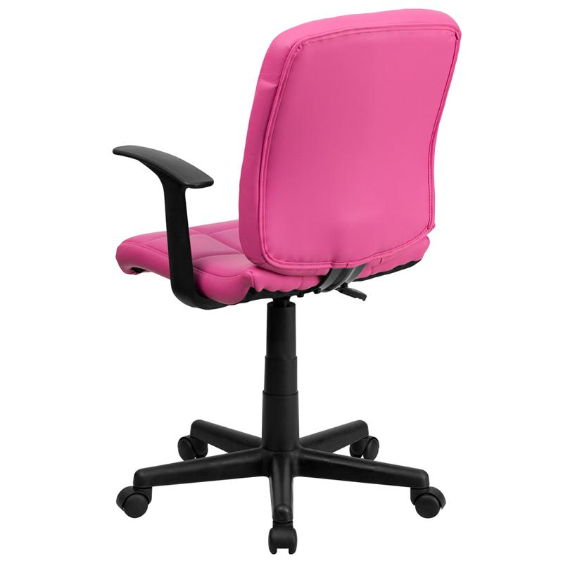 Mid-Back Pink Quilted Vinyl Swivel Task Office Chair with Arms. Picture 3