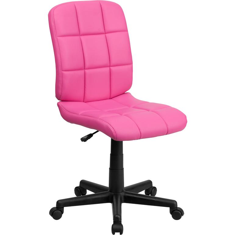 Mid-Back Pink Quilted Vinyl Swivel Task Office Chair. Picture 1