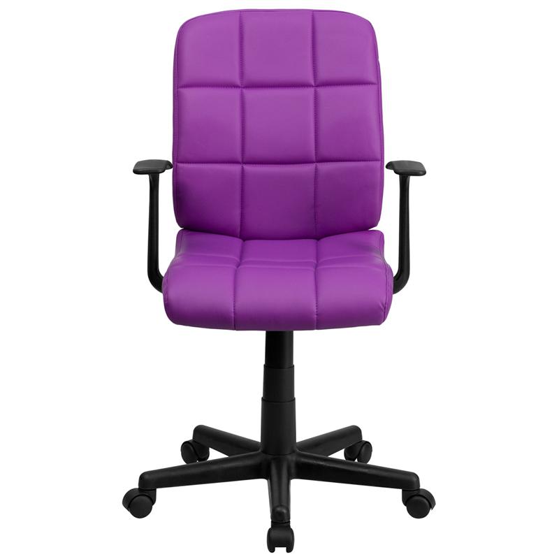 Mid-Back Purple Quilted Vinyl Swivel Task Office Chair with Arms. Picture 4