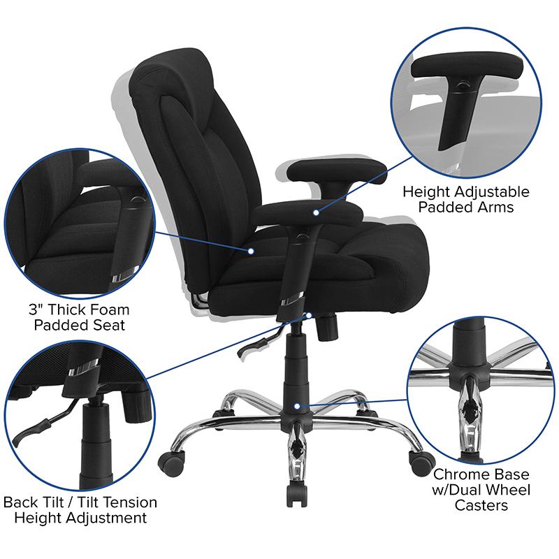 HERCULES Series Big & Tall 400 lb. Rated Black Fabric Deep Tufted Swivel Ergonomic Task Office Chair with Adjustable Arms. Picture 5