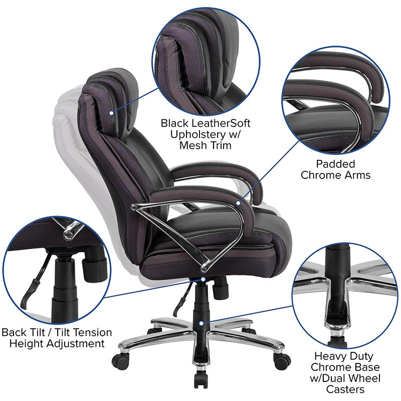 500 lb. Rated Black Executive Swivel Office Chair with Extra Wide Seat. Picture 5