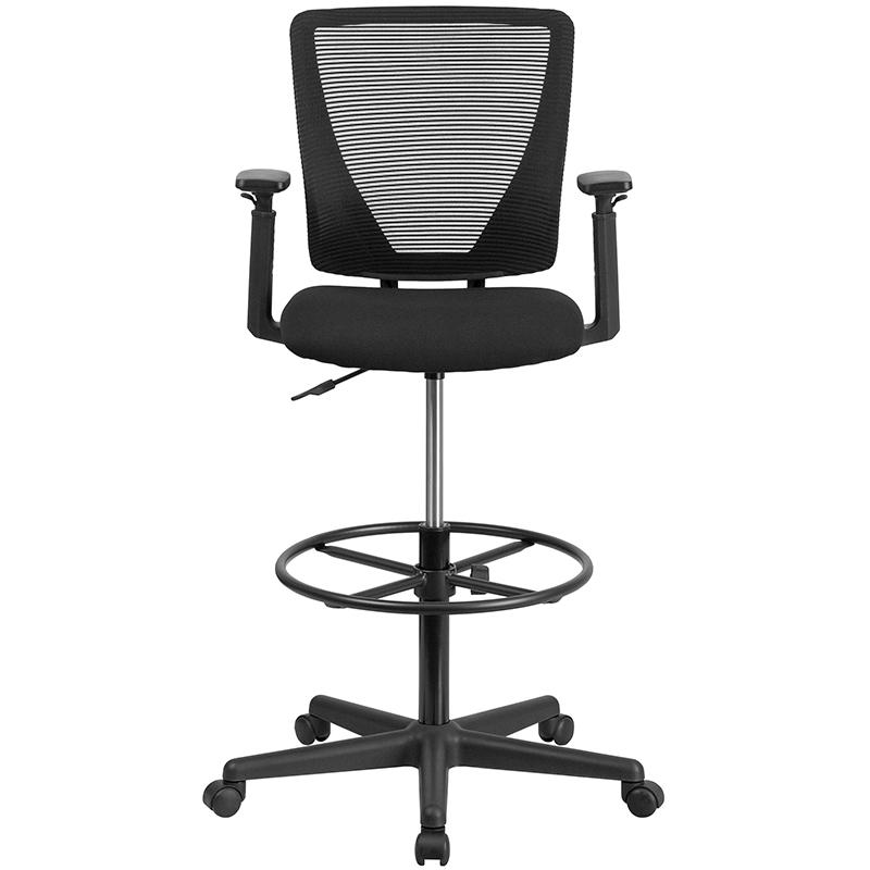 Mid-Back Mesh Drafting Chair with Black Fabric Seat, Adjustable Foot Ring. Picture 4