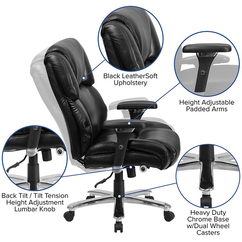 HERCULES Series 24/7 Intensive Use Big & Tall 400 lb. Rated Black LeatherSoft Executive Lumbar Ergonomic Office Chair. Picture 5