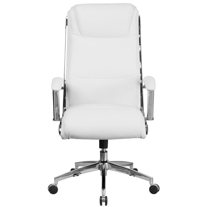 High Back White Smooth Upholstered Executive Swivel Office Chair. Picture 4